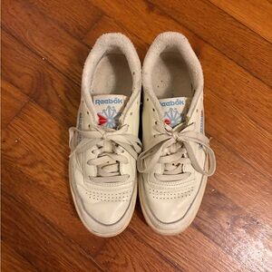 Reebok Off-White/Cream Leather Sneaker with Blue & Red Logo